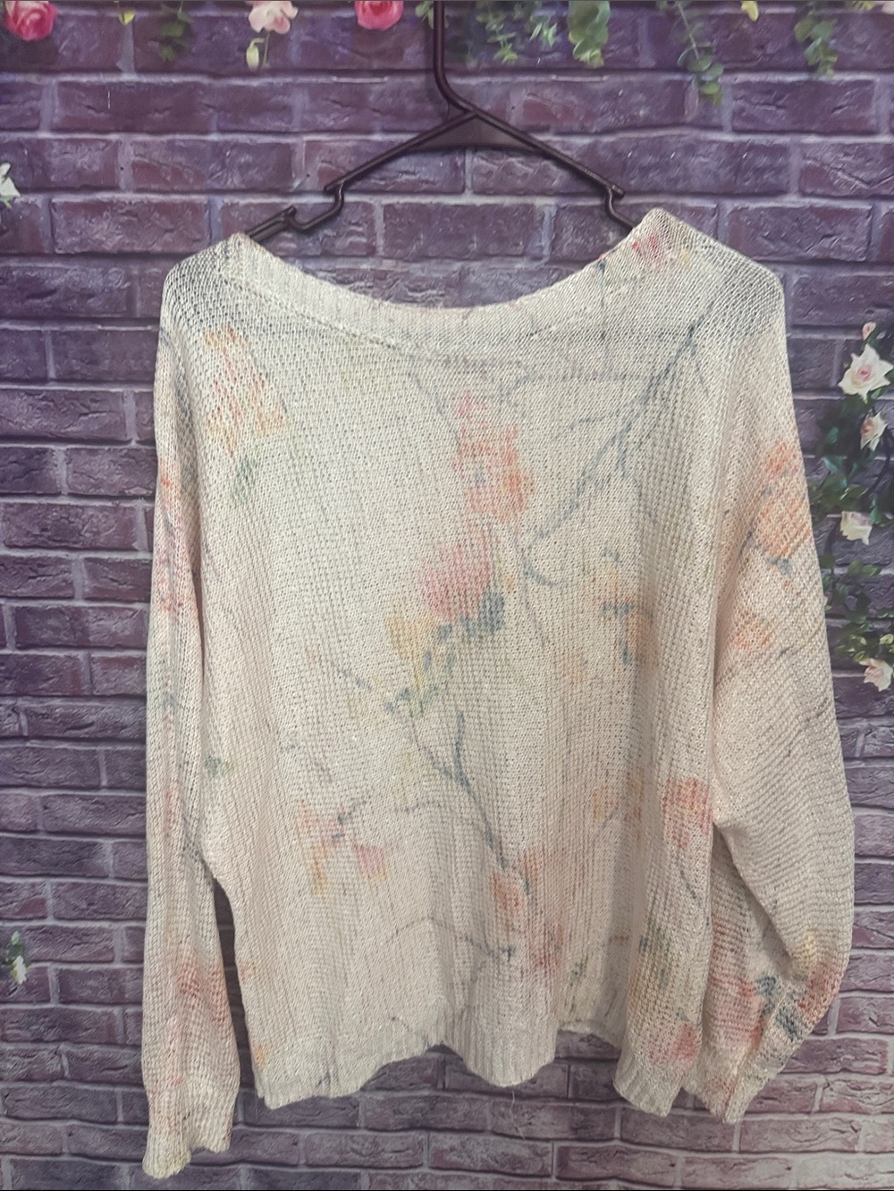 Sioni Cream Floral Scoop Neck Sweater summer vacation classical large new